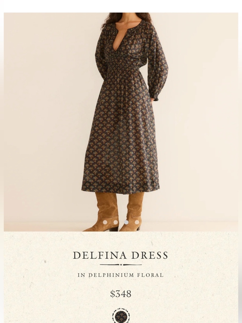 Dôen Delfina Delphinium Floral Midi Dress - Navy Floral